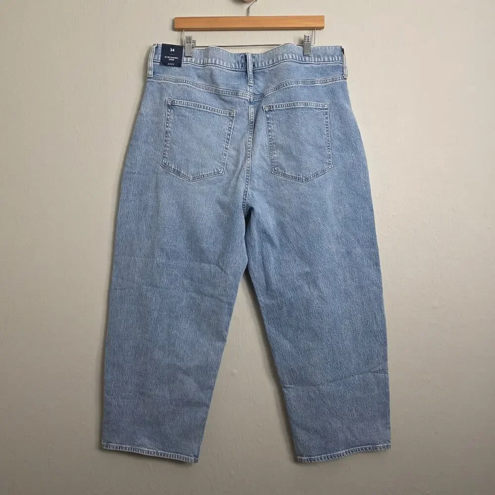 J.Crew Barrel Leg Jeans Jeanne Wash All Day Stretch NWT Size 34 CQ501